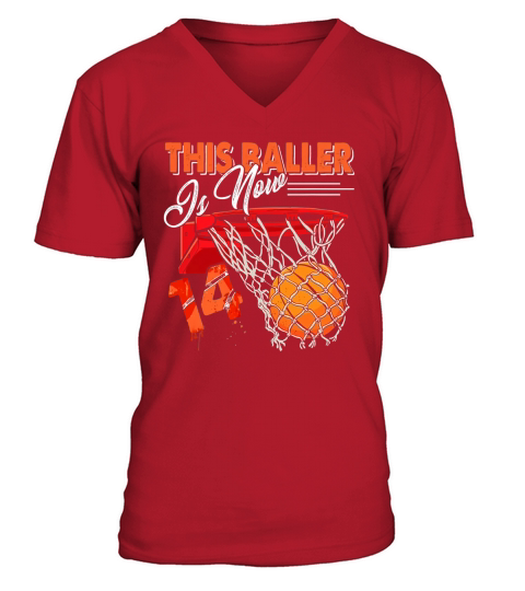 14th Birthday Basketball Funny 14 Years Old Gift V-Neck T-shirt