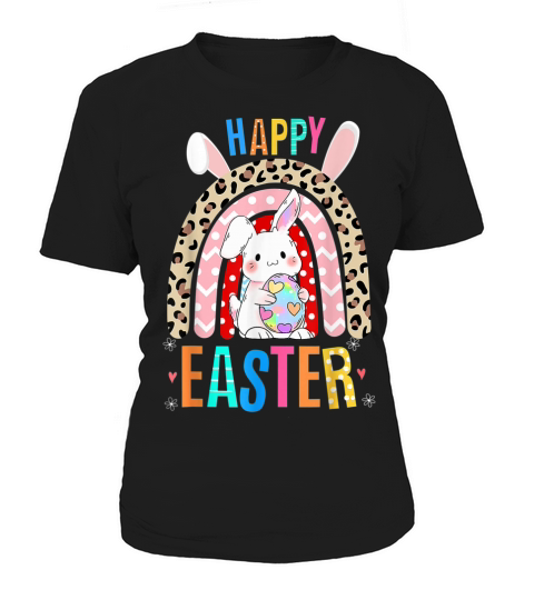 Leopard Easter Rainbow Bunny Rabbit Trio Cute Happy Easter T Shirt (1) Women's T-Shirt