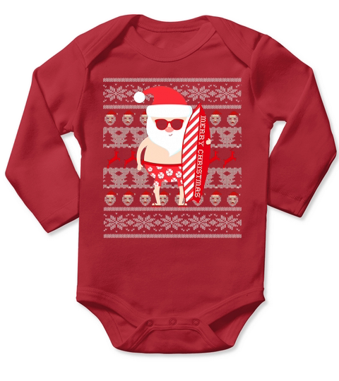 Santa Surfing Hawaiian Surf Shirt Ugly Summer Christmas Long Sleeve Baby One-Piece