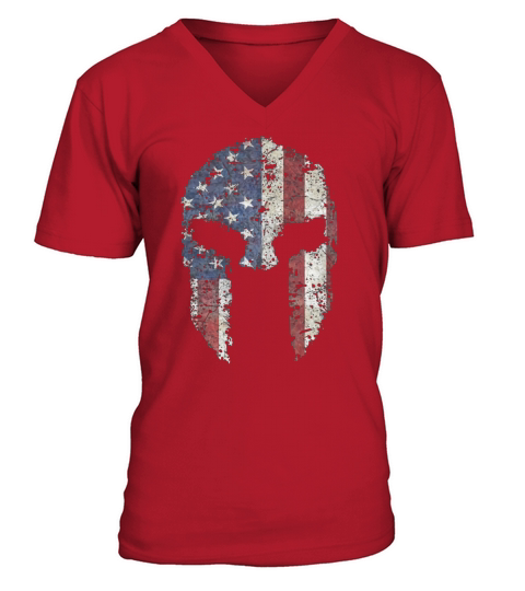 American Spartan Warrior Helmet Patriotic Flag T-Shirt V-Neck T-shirt