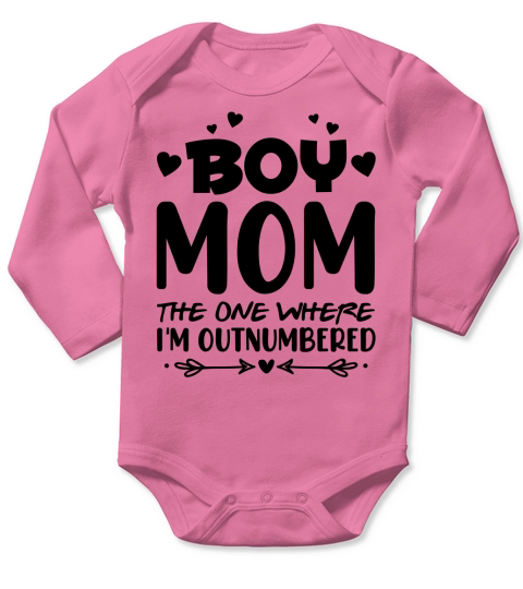 Boy Mom The One Where IM Outnumbered T Shirt Design (3) Long Sleeve Baby One-Piece