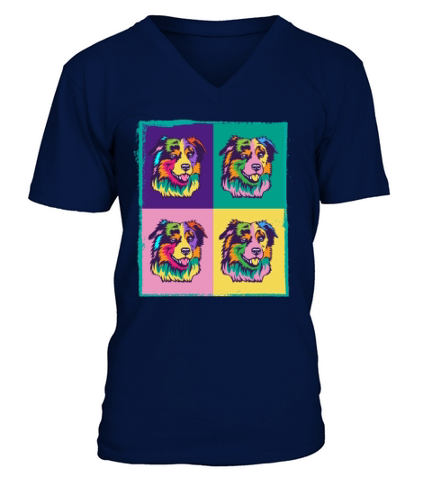 Dog Lover I Pop Art Miniature American Shepherd V-Neck T-shirt