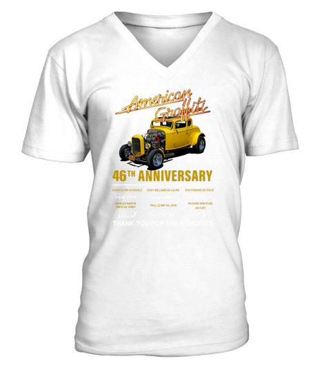 American Graffiti 46th Anniversary 1973-2019 Thank You For The Memories Signatures V-Neck T-shirt