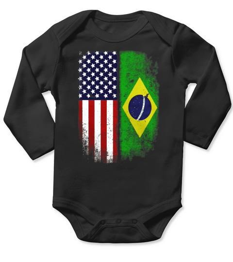 Brazilian American Flag T-shirt Brazil Pride Heritage Tee Long Sleeve Baby One-Piece