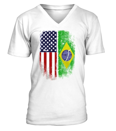 Brazilian American Flag T-shirt Brazil Pride Heritage Tee V-Neck T-shirt
