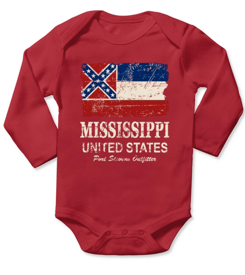 Mississippi Flag - Vintage Look Long Sleeve Baby One-Piece