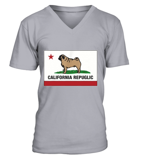 Funny Pug Shirt California Repuglic California Cali Shirt V-Neck T-shirt