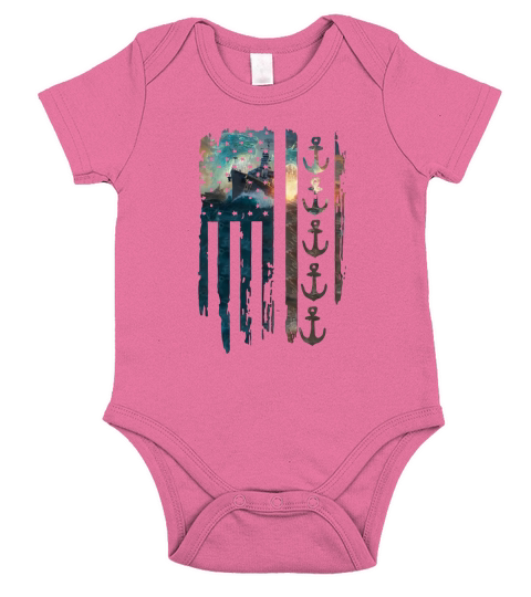 US Navy American Flag With Battleship shirt Short Sleeve Baby One-Piece