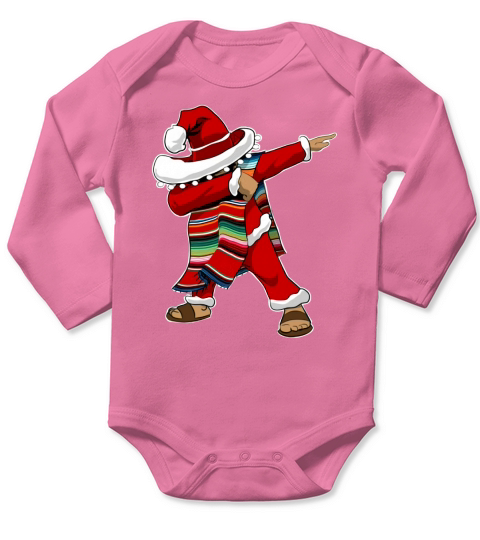 Top Christmas Sombrero Dabbing Mexican Poncho Santa sweater Long Sleeve Baby One-Piece