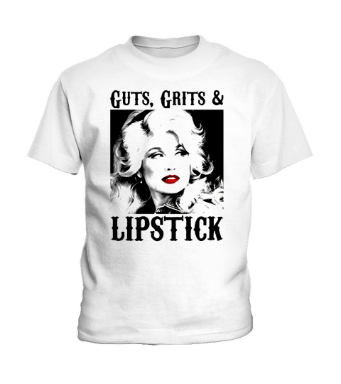 Guts grits and lipstick dolly parton picture white black shirt Kids T-Shirt