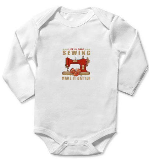 Life is good sewing make it battle Long Sleeve Baby One-Piece