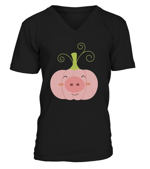 Cute Emotion Pig Pumpkin Face T-Shirt For Halloween Day V-Neck T-shirt