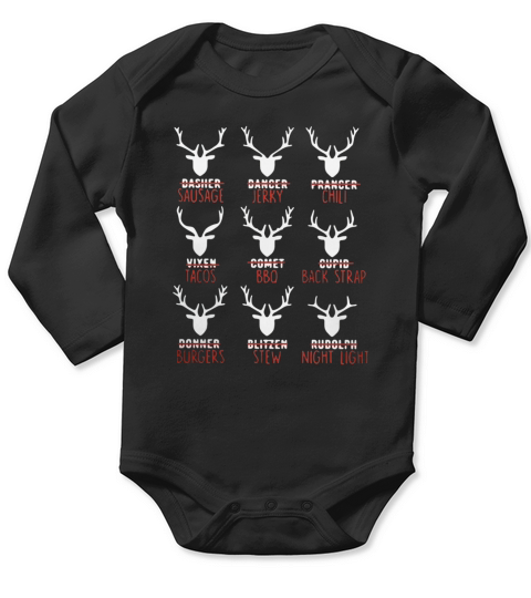 Merry Christmas Reindeer Dasher Sausage Dancer Jerky Prancer Chili shirt Long Sleeve Baby One-Piece