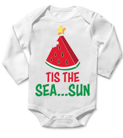 Tis The Sea Sun Watermelon Long Sleeve Baby One-Piece