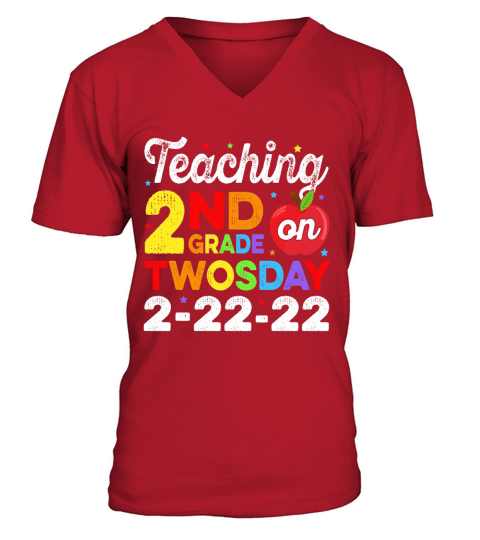 Teaching 2nd Grade Teacher on Twosday Tuesday V-Neck T-shirt