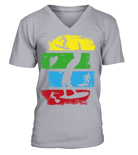 surf surfer surfing retro vintage stripes dark V-Neck T-shirt