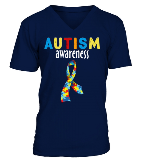 Autism Awareness Month Ribbon Heart V-Neck T-shirt