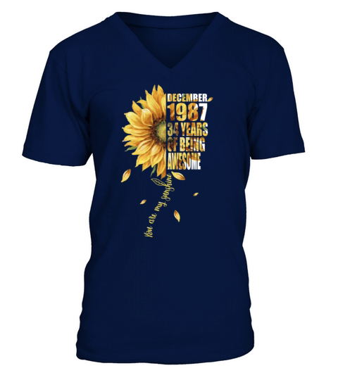 Born In December 1987 Sunflower 34th Birthday 34 V-Neck T-shirt