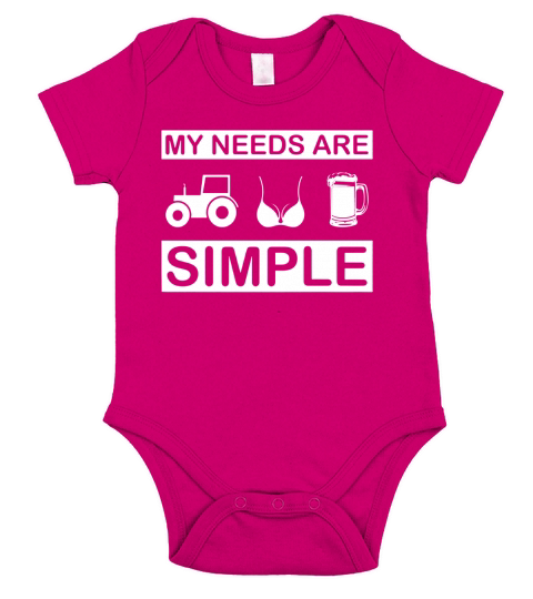 Tractor Boobs Beer My Needs Are Simple Funny Farmer Tshirt Short Sleeve Baby One-Piece