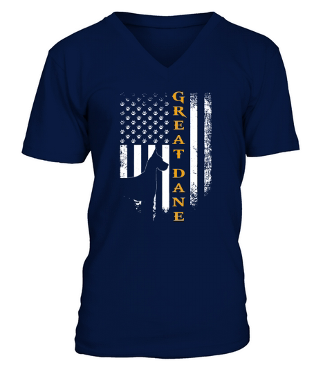 Vintage USA Great Dane Dog Silhouette American Flag Funny V-Neck T-shirt