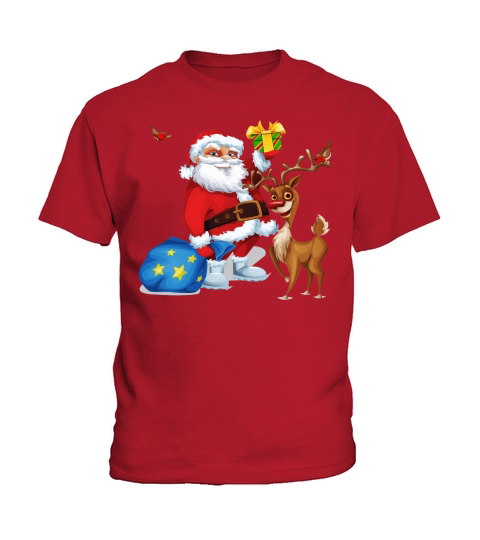 Merry Christmas Funny Santa and reindeer Kids T-Shirt