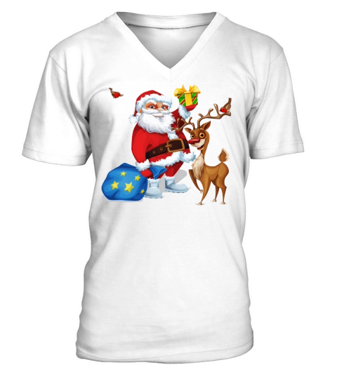 Merry Christmas Funny Santa and reindeer V-Neck T-shirt