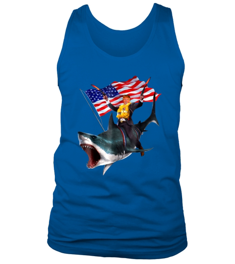Donald Trump Riding Shark 4th Of July American Flag shirt Tank Top Unisex