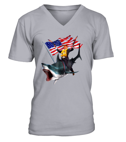 Donald Trump Riding Shark 4th Of July American Flag shirt V-Neck T-shirt