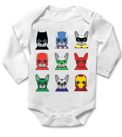 Frenchie Heroes Long Sleeve Baby One-Piece