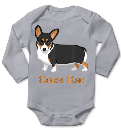 Cute Black Tricolor Pembroke Corgi Dad Dog Lovers T-Shirt Long Sleeve Baby One-Piece