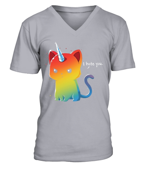 I Hate You Rainbow Cat V-Neck T-shirt