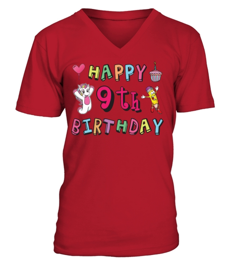 Happy 9th Birthday for 9 year old Kids B-day V-Neck T-shirt