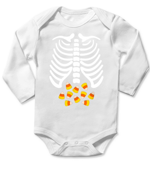 Candy Corn Skeleton Rib Cage Halloween Costume T Shirt Long Sleeve Baby One-Piece