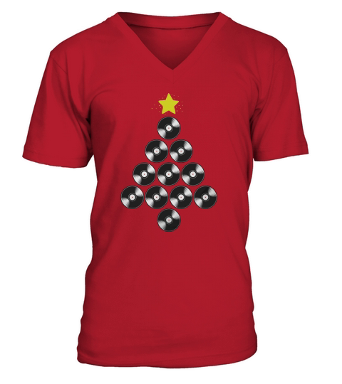 Christmas Vinyl Records Tree V-Neck T-shirt