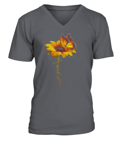 Butterfly sunflower never give up V-Neck T-shirt