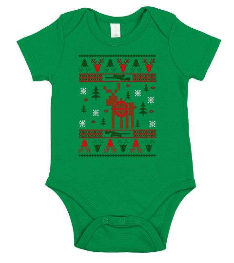Merry Christmas Hunting Ugly Christmas Sweater, Reindeer Hunter Short Sleeve Baby One-Piece