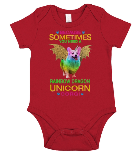 Rainbow Dragon Unicorn corgi Shirt Short Sleeve Baby One-Piece