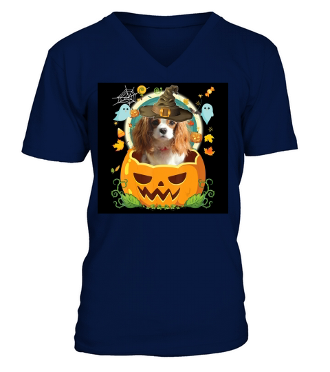 Happy Halloween Pumpkin Cavalier King Charles Spaniel Dog - Pillow V-Neck T-shirt