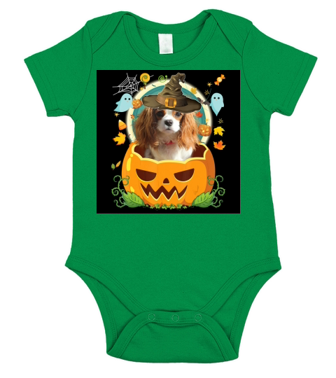 Happy Halloween Pumpkin Cavalier King Charles Spaniel Dog - Pillow Short Sleeve Baby One-Piece