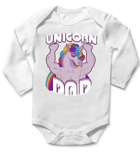 Unicorn Dad T Shirt With Rainbow Long Sleeve Baby One-Piece