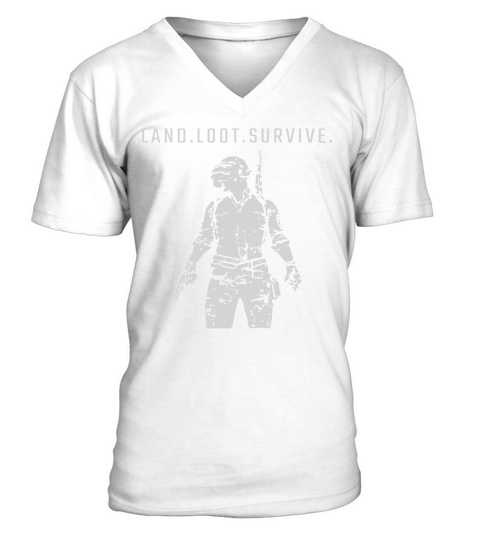 PUBG Land Loot Survive white V-Neck T-shirt