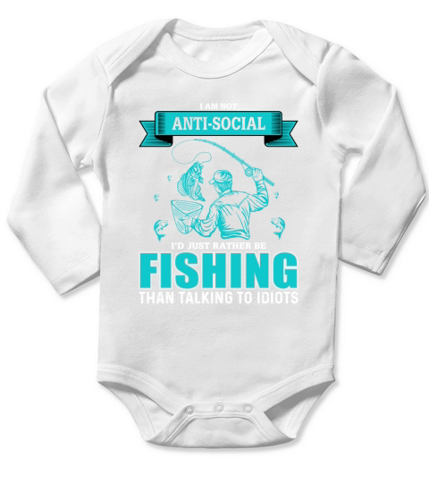 I Am Not AntiSocial Fishing Long Sleeve Baby One-Piece