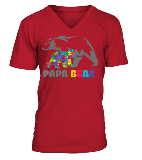 Papa Bear Autism Awareness V-Neck T-shirt