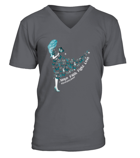 Hope Faith Fight Love Butterfly Ovarian Cancer shirt V-Neck T-shirt