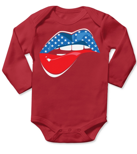 Sexy Lips Independence Day 4th of July Long Sleeve Baby One-Piece