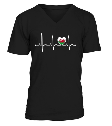 Wales Country Flag Heartbeat V-Neck T-shirt