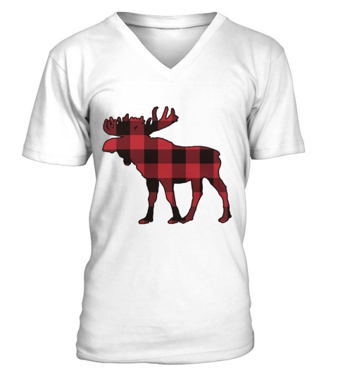 Plaid Moose Shirt Vintage Look V-Neck T-shirt