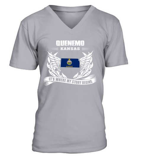 Quenemo Kansas Its Where My Story Begins V-Neck T-shirt