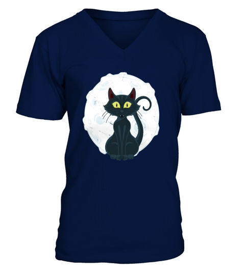 Black Cat Full Moon Halloween Cool T-shirt V-Neck T-shirt