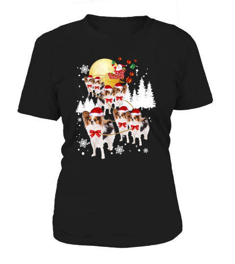 Merry Christmas Papillon Funny Reindeer Christmas Moon Santa Dog Women's T-Shirt